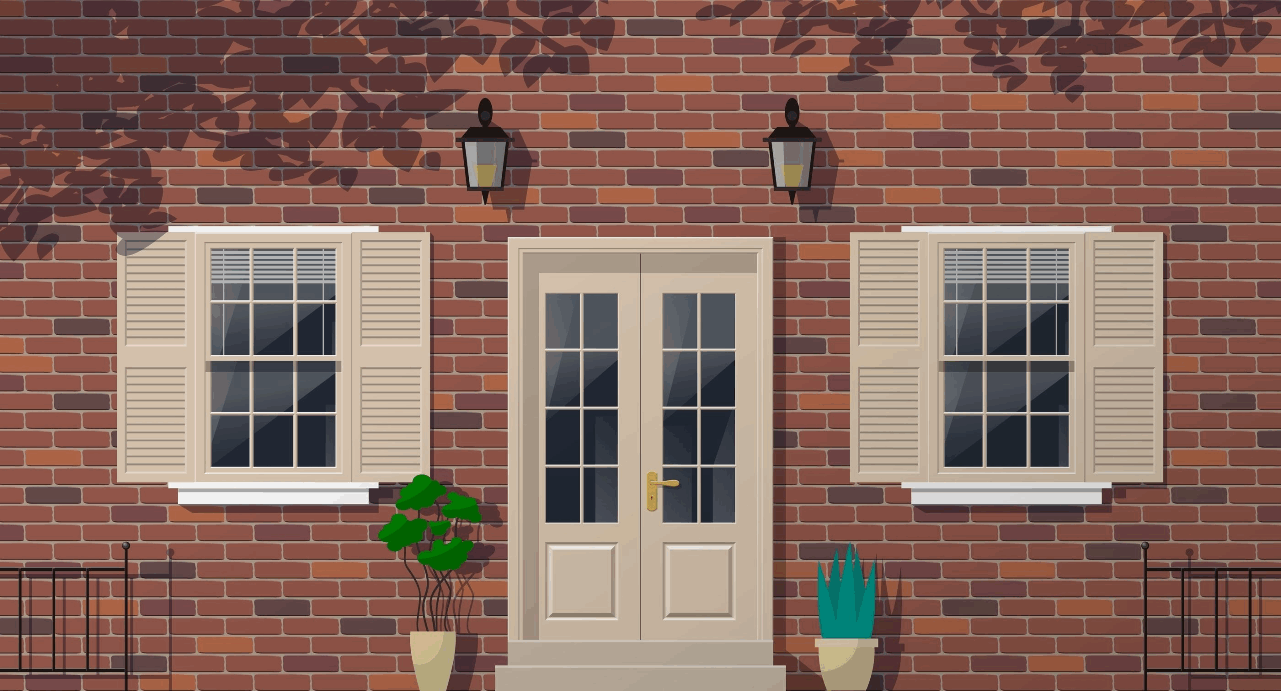 Façade en briques avec fenêtres et porte